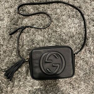 Genuine leather black camera bag crossbody